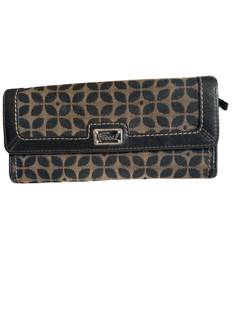 Fossil Black and Brown Signature Pattern Continental Wallet